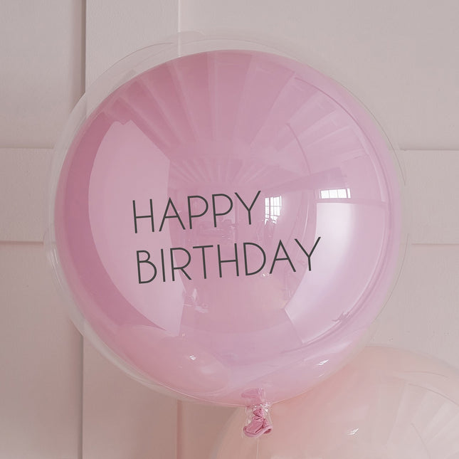 Palloncini rosa Happy Birthday a doppio strato 45cm 3pz