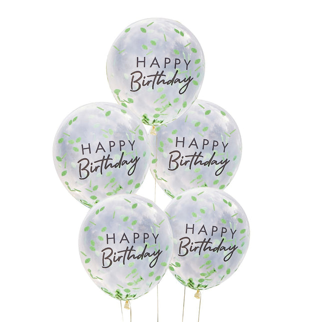 Palloncini coriandoli Happy Birthday Foglie 30cm 5pz