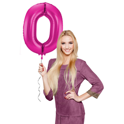 Palloncino Foil Figura 0 Fucsia Metallizzato XL 86cm vuoto