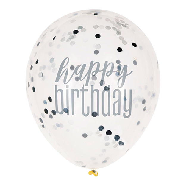 Palloncini di compleanno Happy Birthday Coriandoli neri 30cm 6pz