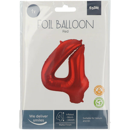 Palloncino Foil Figura 4 Rosso Opaco XL 86cm vuoto