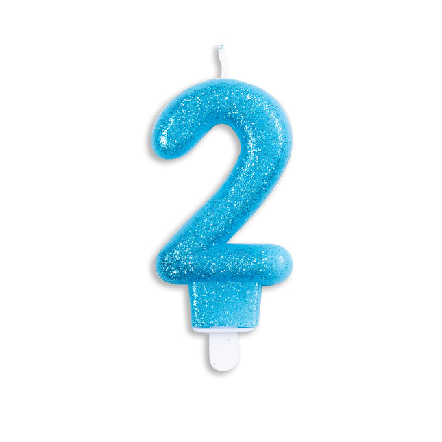 Candela 2 Anni Blu Glitter 7cm