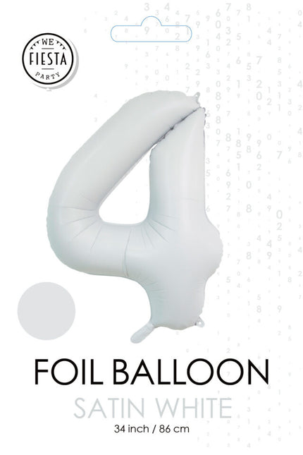 Palloncino bianco a forma di figura 4 anni lucido 86 cm