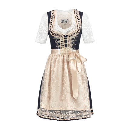 Abito Dirndl Bianco Blu Oktoberfest Donna 2 Pezzi