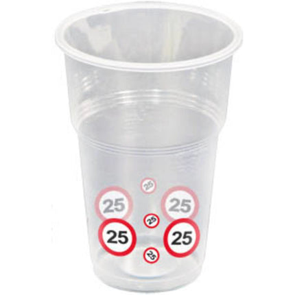 Bicchieri 25 anni in plastica con cartello stradale 350ml 8pz