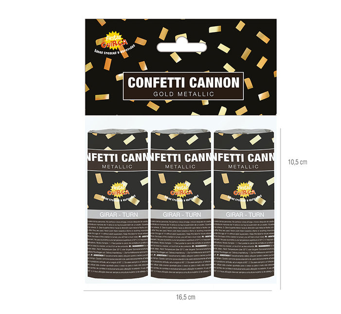 Cannone Conffeti Oro 10,5 cm 3 pezzi