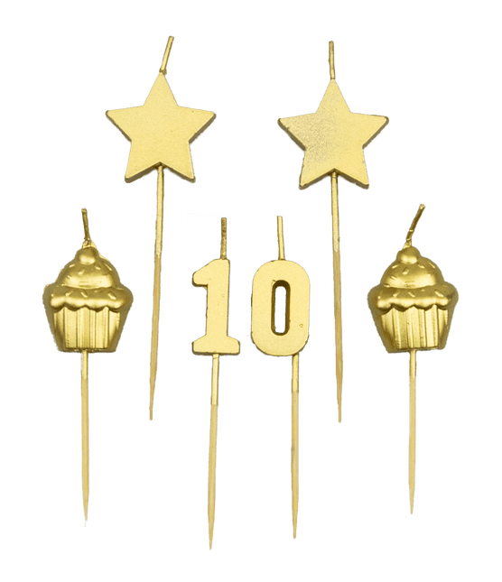 Candele 10 anni Cupcake oro 17,5 cm