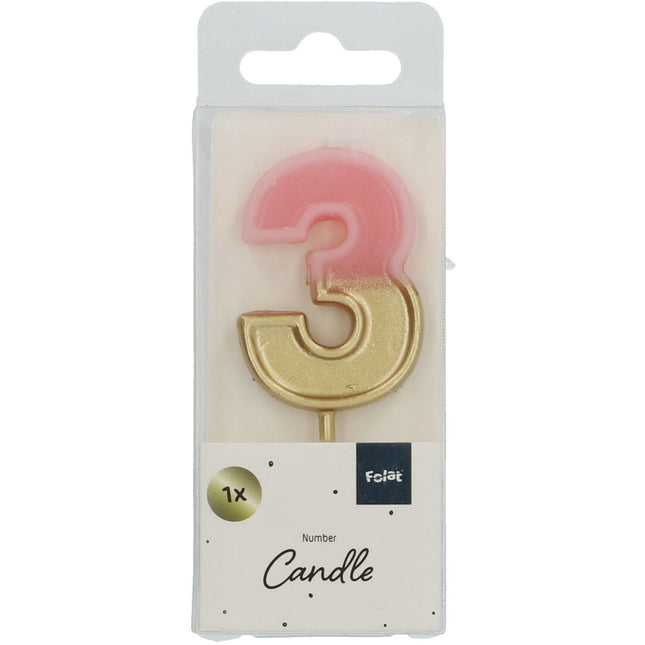 Candela 3 anni Retro Rosa 5cm