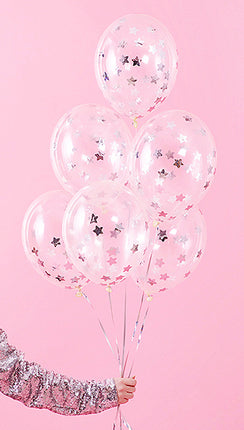 Palloncini con coriandoli argento stelle 30cm 6pz