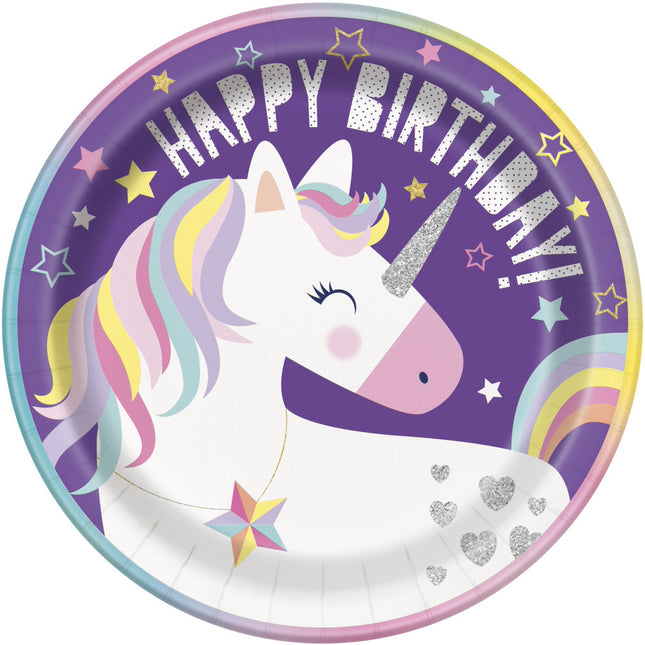 Piatti Unicorno Buon Compleanno 23cm 8pz