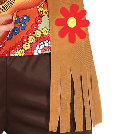 Costume Hippie 60S da uomo colorato con gilet marrone