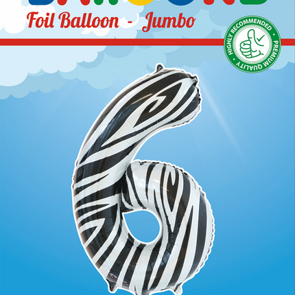 Palloncino in foil Figura 6 Zebra XL 86cm vuoto