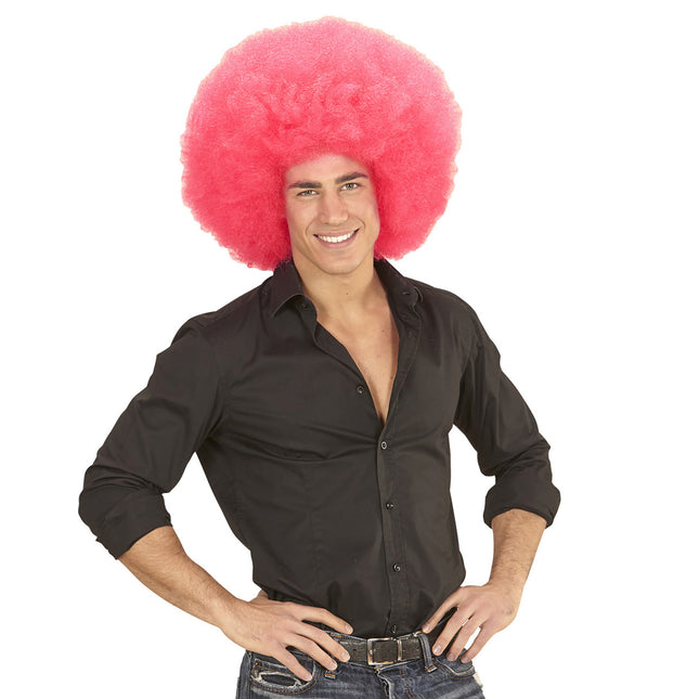 Parrucca rosa afro extra large