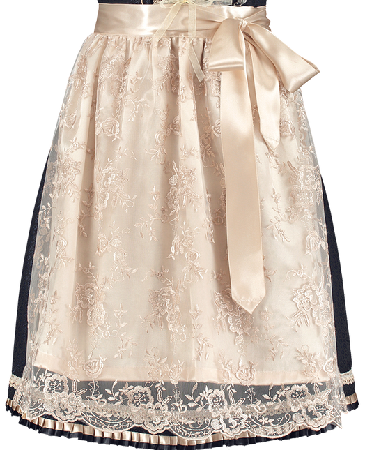 Dirndl 2-dlg blu-crema, grembiule in pizzo con raso