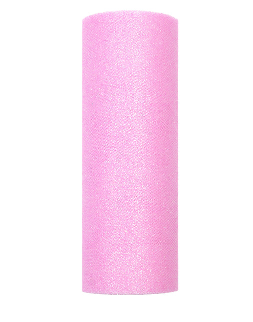 Rotolo di tulle rosa chiaro glitterato 15cm 9m