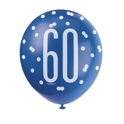 Palloncini 60 anni a pois blu 30cm 6pz