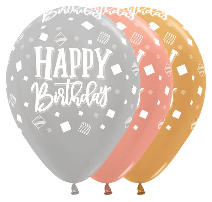 Palloncini Happy Birthday Quadrati Metallic Mix 30cm 25pz