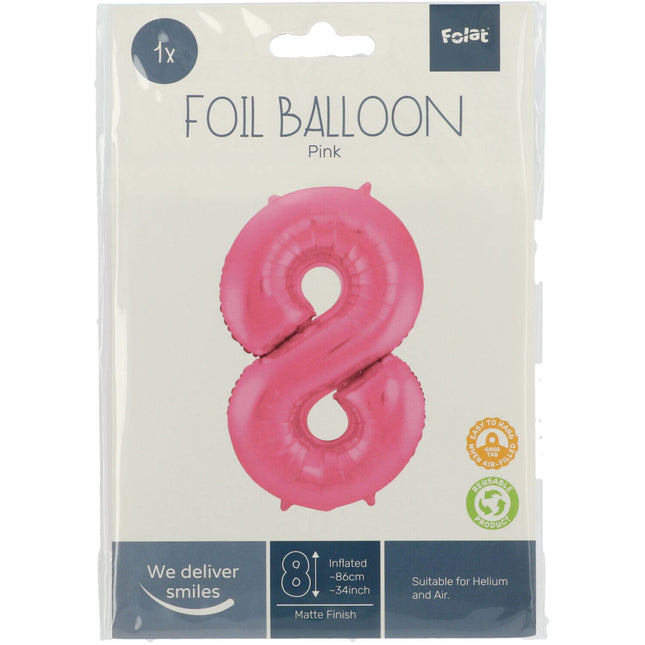 Palloncino Foil Figura 8 Rosa Opaco XL 86cm vuoto