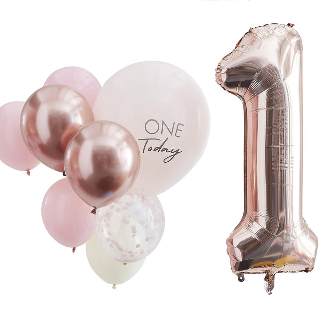 Set di palloncini oro rosa 1 anno 10 pezzi