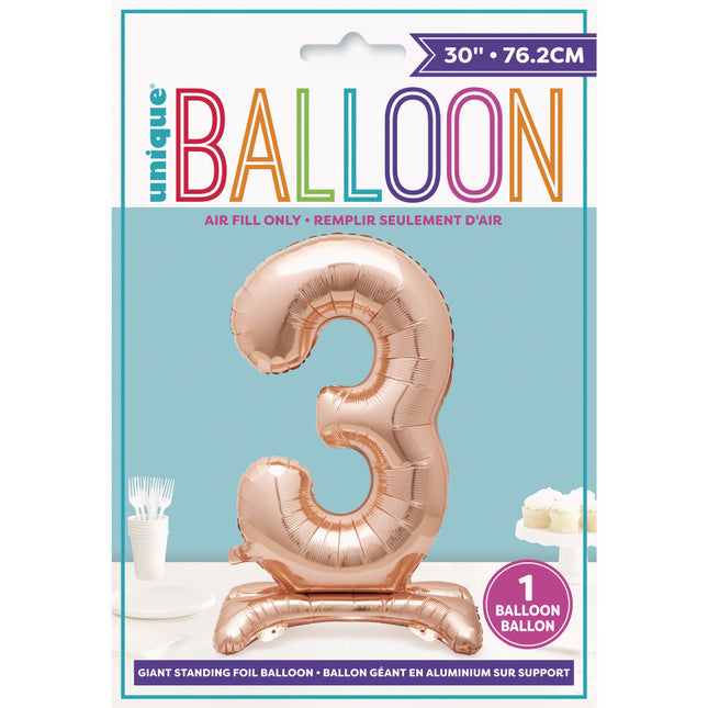 Palloncino in foil Figura 3 Oro Rosa Standard 76 cm