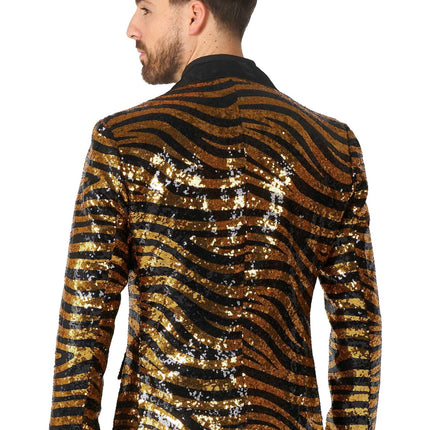 Blazer da uomo in paillet con tigre nera e oro OppoSuits