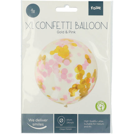 Palloncino con coriandoli rosa oro 61 cm