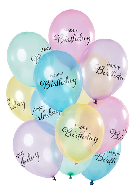 Palloncini Happy Birthday Pastello Traslucido 30cm 12pz