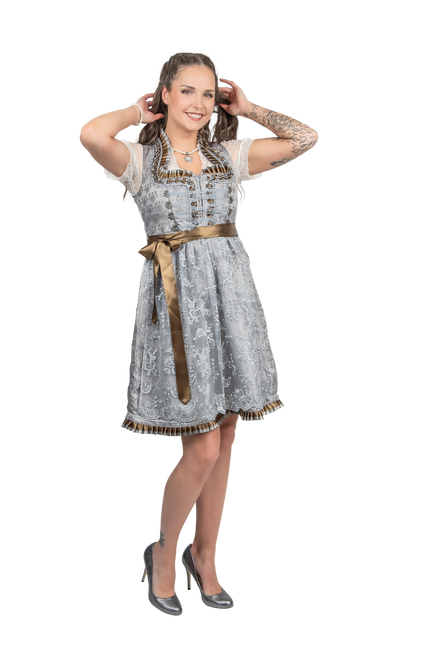 Abito Dirndl Argento Oktoberfest Donna 2 Pezzi