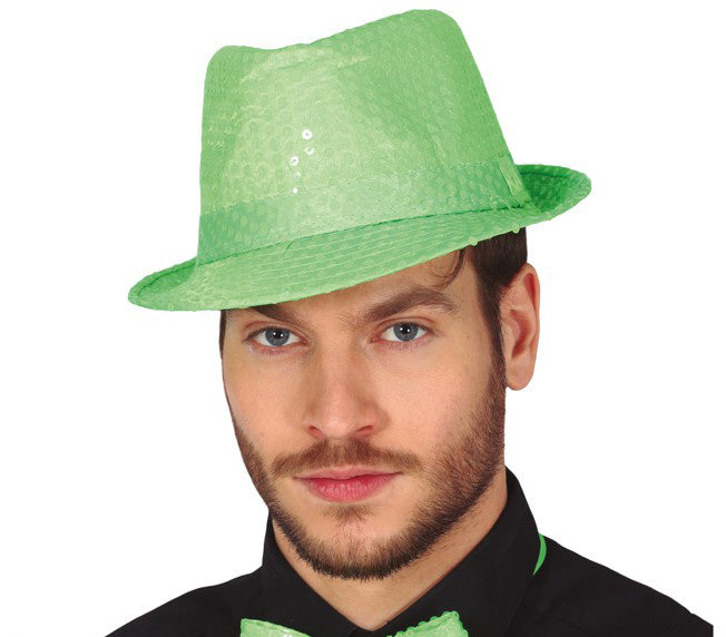 Cappello con paillettes verde neon