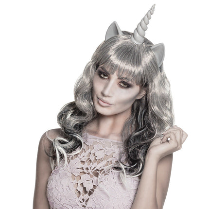 Parrucca Halloween Unicorno Grigio