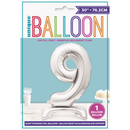 Palloncino in foil Figura 9 Silver Standard 76 cm