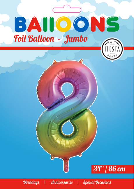 Palloncino in foil Figura 8 Arcobaleno XL 86cm vuoto