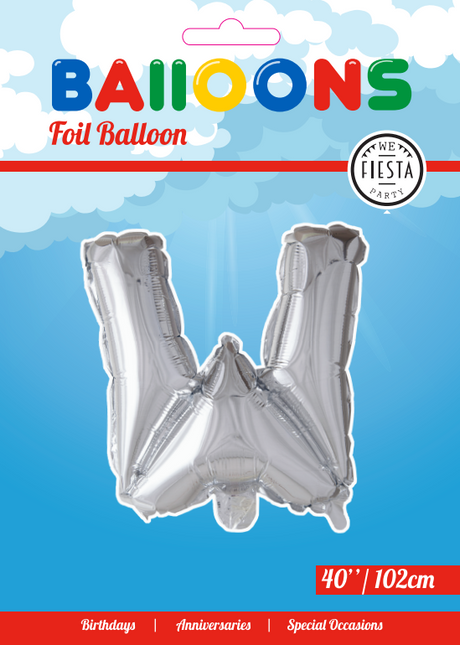 Palloncino in foil Lettera W Silver XL 102cm vuoto