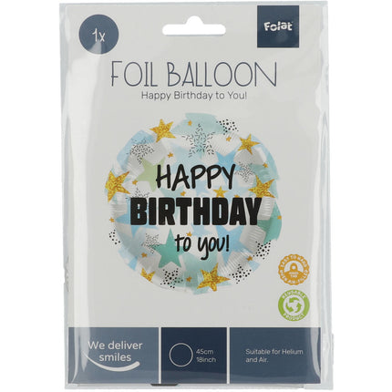 Palloncino ad elio Happy Birthday Stars Blu Oro Vuoto 45cm