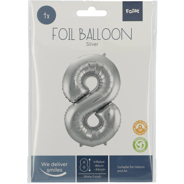 Palloncino Foil Figura 8 Argento Metallizzato XL 86cm vuoto