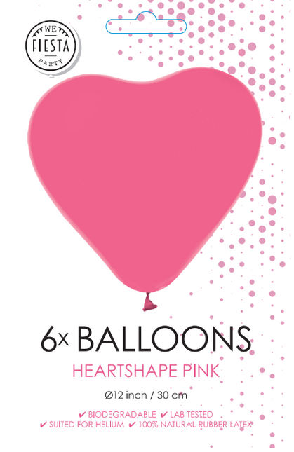 Palloncini a cuore rosa 30 cm 6 pezzi