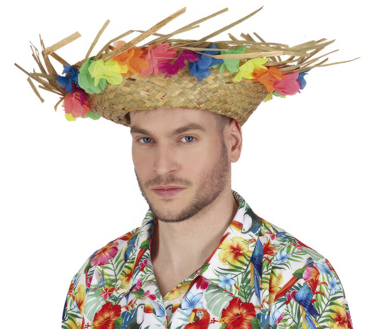 Cappello di paglia Hawaii con fiori