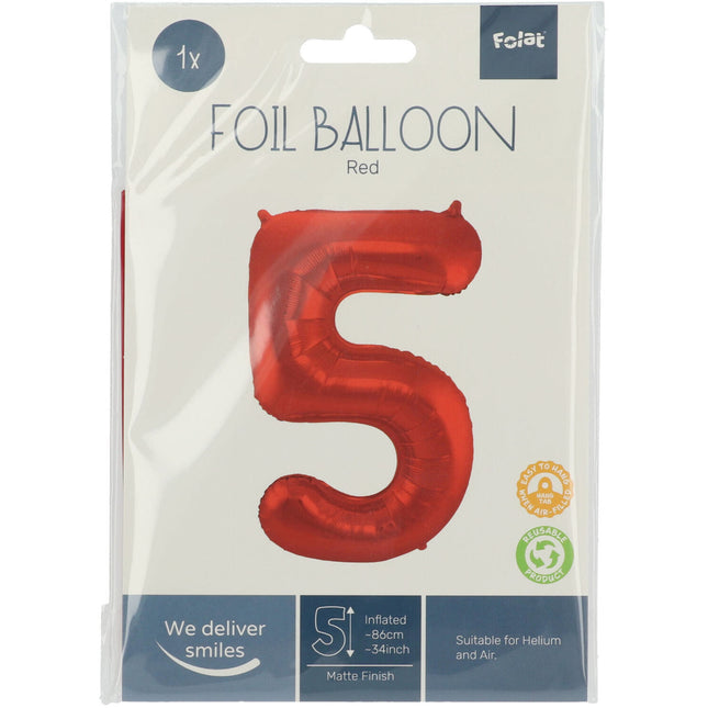 Palloncino Foil Figura 5 Rosso Opaco XL 86cm vuoto