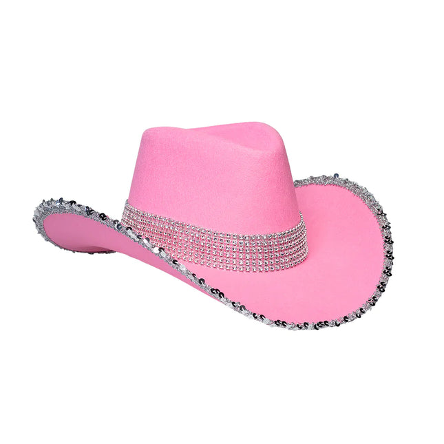 Cappello da cowboy rosa glitterato