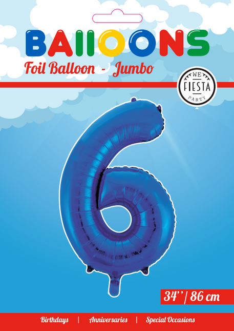 Palloncino in foil Figura 6 Blu XL 86cm vuoto