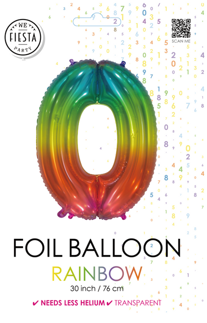 Palloncino in foil Figura 0 Arcobaleno Trasparente 66cm