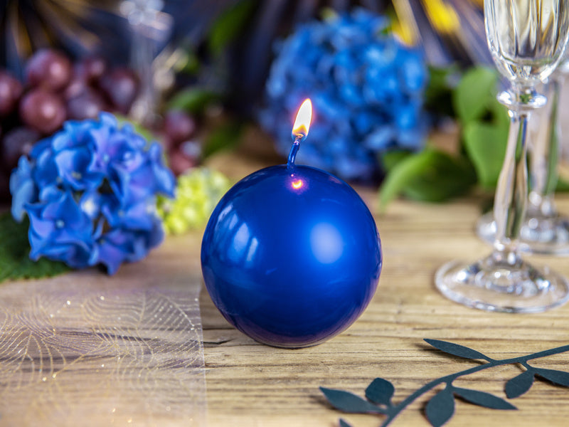 Candele a sfera blu metallizzato 6cm 10pz