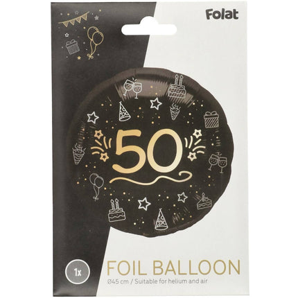 Palloncino ad elio 50 anni nero oro vuoto 45cm