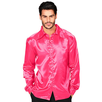 Camicetta Disco 70S Rosa Uomo in raso