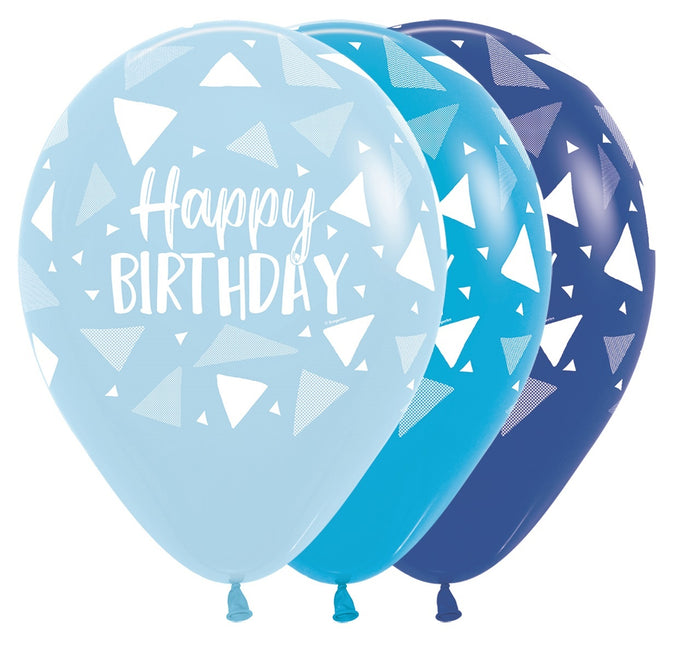 Palloncini Buon Compleanno Triangoli Blu Mix 30cm 25pz