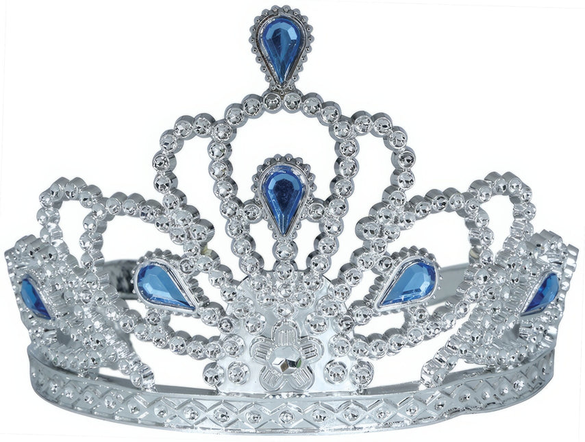 Tiara d'argento per bambina con diamanti blu