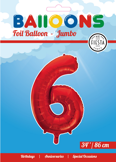 Palloncino Foil Figura 6 Rosso XL 86cm vuoto