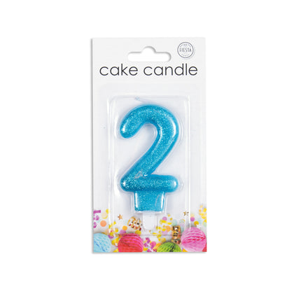 Candela 2 Anni Blu Glitter 7cm