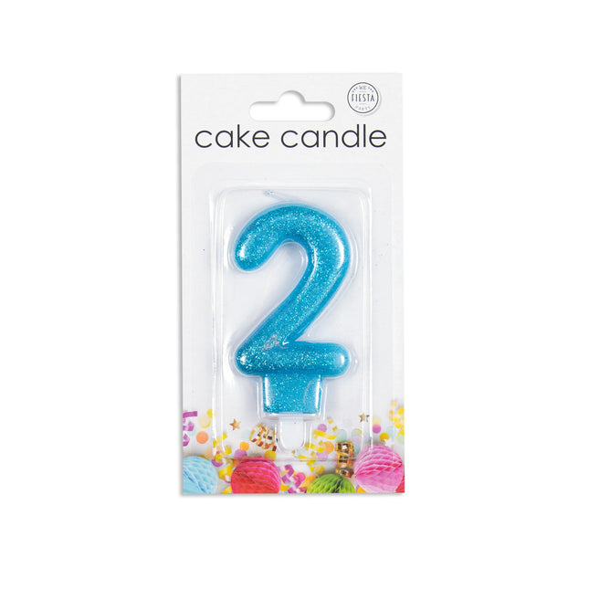 Candela 2 Anni Blu Glitter 7cm