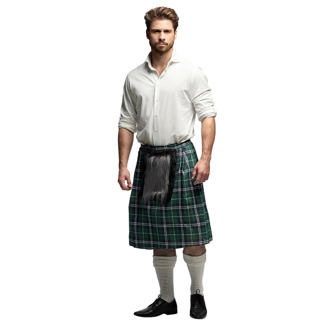 Kilt verde da uomo con borsa